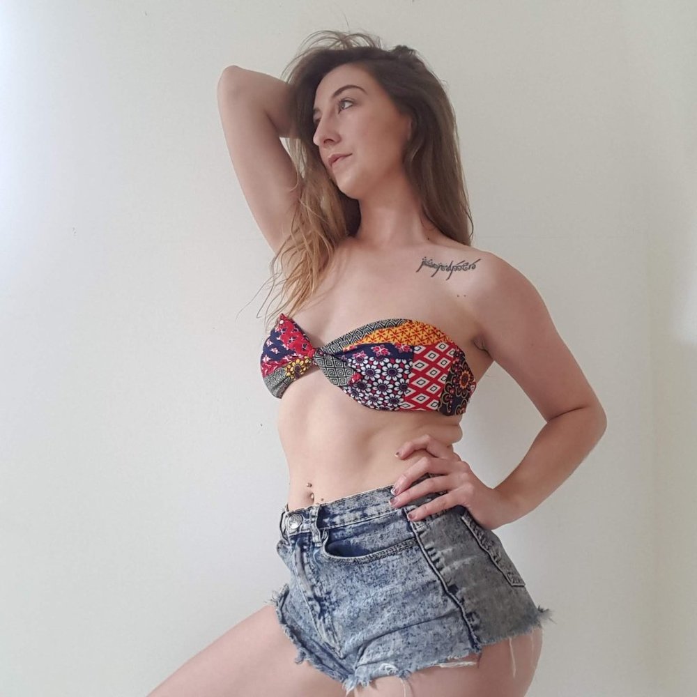 Hippie Patterned Blue Red Bandeau Swim Top